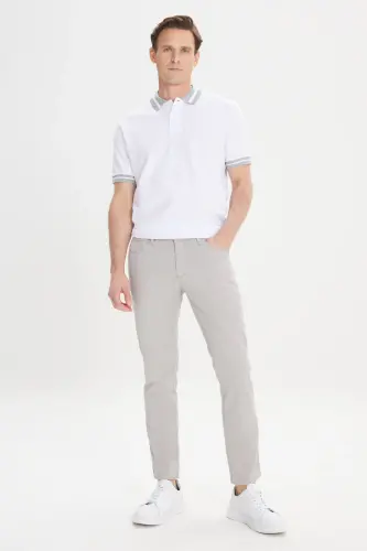 Slim Fit Dar Kesim Armürlü Esnek 5 Cepli Casual Pantolon-TAŞ - MODAZONE (1)