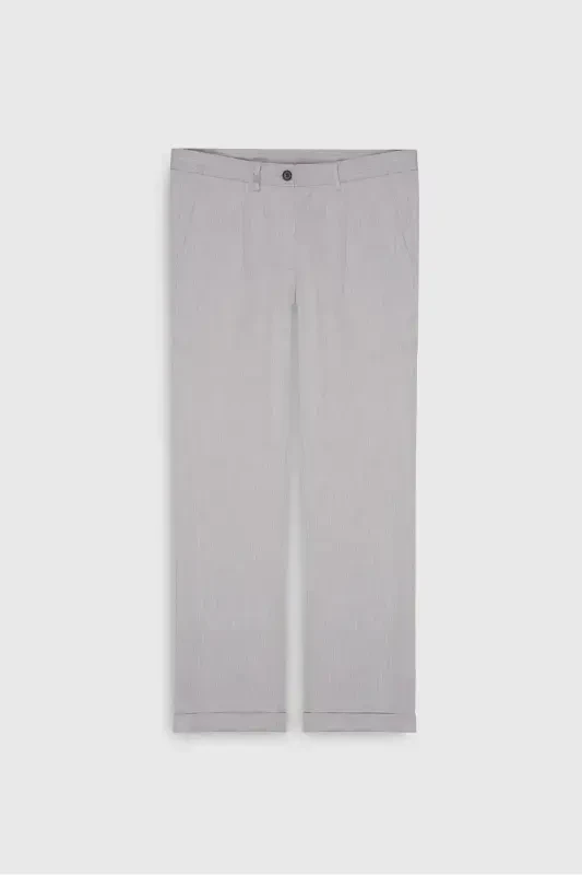 Slim Fit Dar Kesim Beli Bağlamalı Yan Cep Esnek Casual Gri Pantolon - ALTINYILDIZ CLASSICS