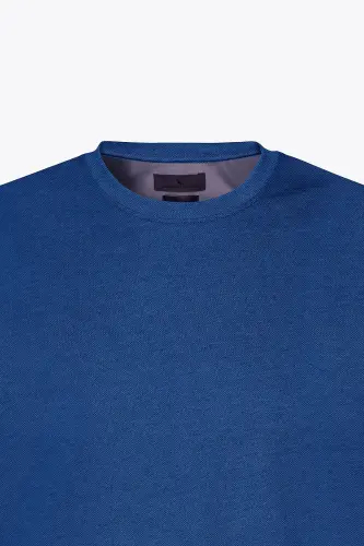 Slim Fit Dar Kesim Bisiklet Yaka Pamuklu Tişört-İNDİGO - 7