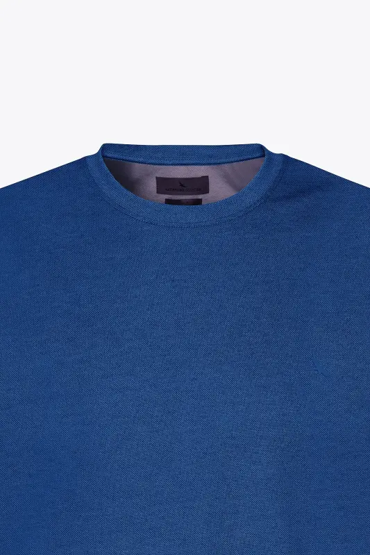 Slim Fit Dar Kesim Bisiklet Yaka Pamuklu Tişört-İNDİGO - 7