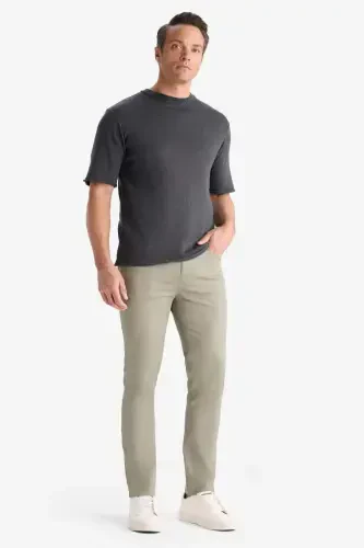 Slim Fit Dar Kesim Dar Paça Cepli Pantolon-Açık Haki - DEFACTO (1)