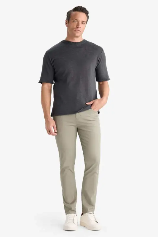 Slim Fit Dar Kesim Dar Paça Cepli Pantolon-Açık Haki - 3