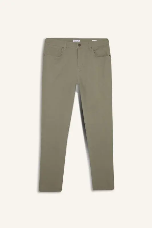 Slim Fit Dar Kesim Dar Paça Cepli Pantolon-Açık Haki - 8