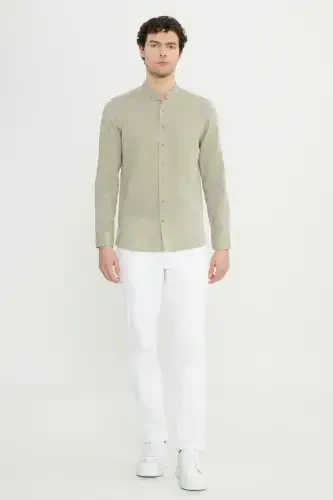 SLIM FIT DAR KESİM HAKİM YAKA KETEN GÖMLEK - ALTINYILDIZ CLASSICS (1)