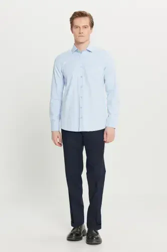 Slim Fit Dar Kesim Klasik Yaka Armürlü Açık Mavi Gömlek-Açık Mavi - ALTINYILDIZ CLASSICS (1)
