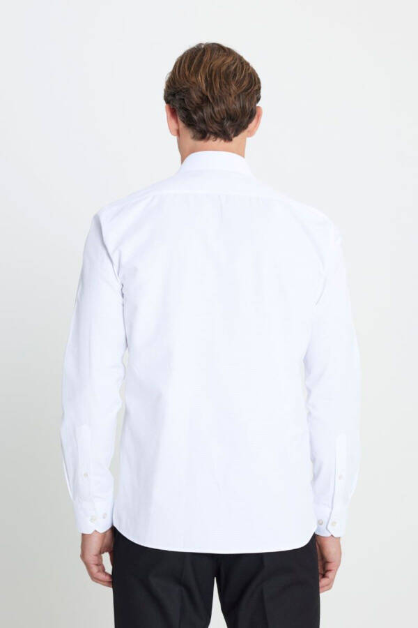 Slim Fit Dar Kesim Klasik Yaka Armürlü Beyaz Gömlek - Beyaz - 6