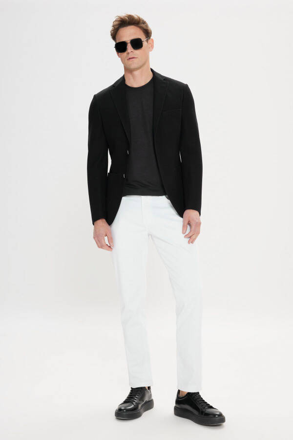 Slim Fit Dar Kesim Mono Yaka %100 Pamuk Desenli Siyah Ceket - SİYAH - 3