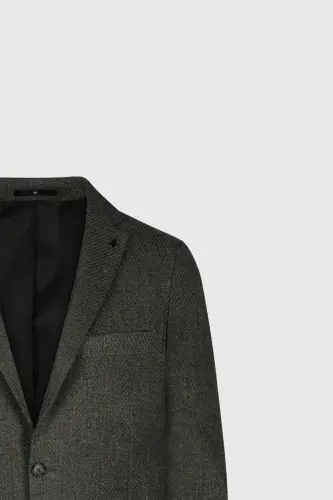 Slim Fit Dar Kesim Mono Yaka Desenli Torba Cepli Haki Ceket - HAKI - 7