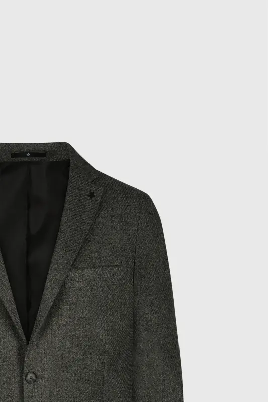 Slim Fit Dar Kesim Mono Yaka Desenli Torba Cepli Haki Ceket - HAKI - 7