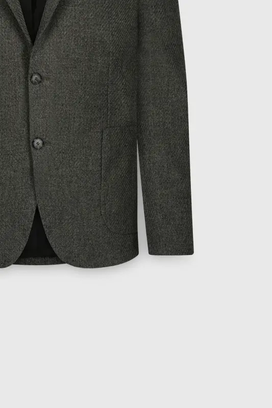 Slim Fit Dar Kesim Mono Yaka Desenli Torba Cepli Haki Ceket - HAKI - 8