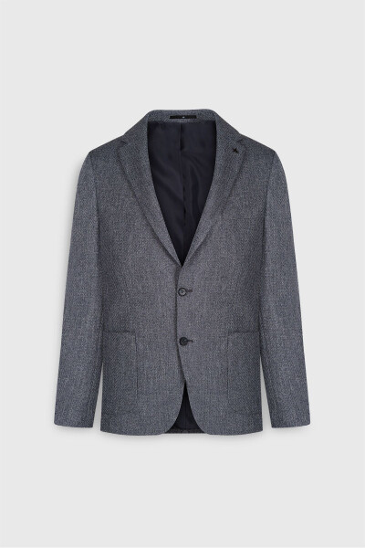 Slim Fit Dar Kesim Mono Yaka Desenli Torba Cepli Lacivert Ceket - Lacivert - 7
