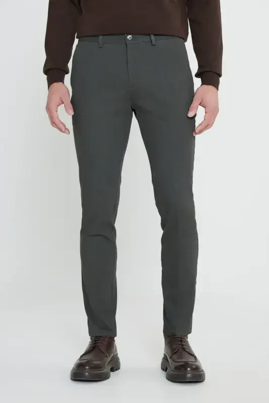 Slim Fit Dar Kesim Pamuklu Esnek Armürlü Yan Cep Yeşil Pantolon-Yeşil - ALTINYILDIZ CLASSICS
