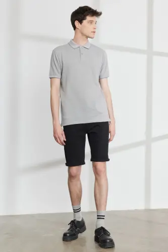 Slim Fit Dar Kesim Polo Yaka Kısa Kollu Basic T-shirt - GRI-BEYAZ - ALTINYILDIZ CLASSICS (1)