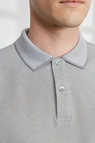 Slim Fit Dar Kesim Polo Yaka Kısa Kollu Basic T-shirt - GRI-BEYAZ - 4