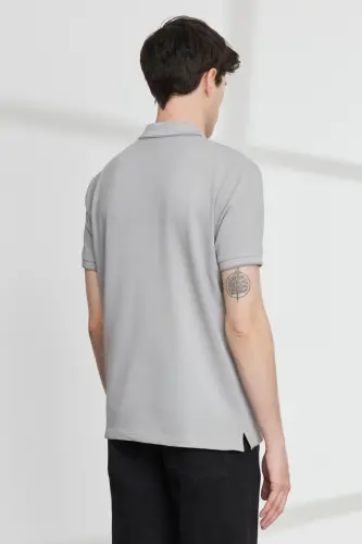 Slim Fit Dar Kesim Polo Yaka Kısa Kollu Basic T-shirt - GRI-BEYAZ - 6