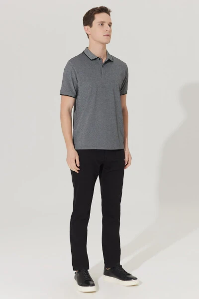 Slim Fit Dar Kesim Polo Yaka Kısa Kollu Basic Tişört-Siyah - ALTINYILDIZ CLASSICS (1)