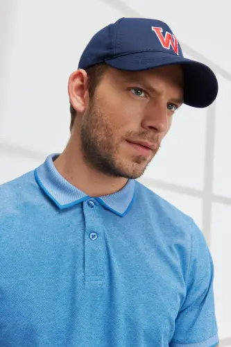 Slim Fit Dar Kesim Polo Yaka Kısa Kollu Basic Tişört-KOYU SAKS BEYAZ - 3