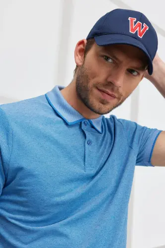 Slim Fit Dar Kesim Polo Yaka Kısa Kollu Basic Tişört-KOYU SAKS BEYAZ - 5