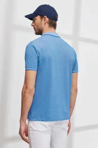 Slim Fit Dar Kesim Polo Yaka Kısa Kollu Basic Tişört-KOYU SAKS BEYAZ - 6