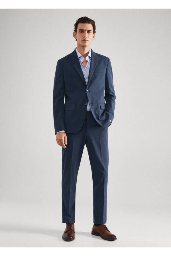 Slim Fit Desenli Blazer Ceket-Lacivert - 2