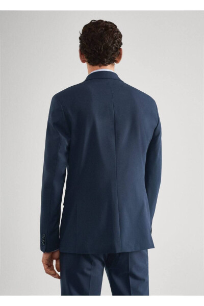 Slim Fit Desenli Blazer Ceket-Lacivert - 4