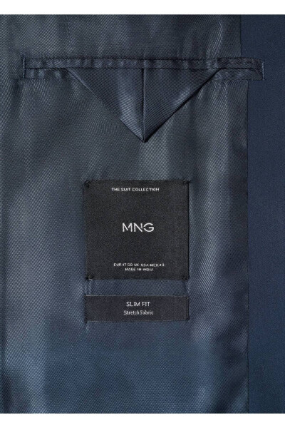 Slim Fit Desenli Blazer Ceket-Lacivert - 5