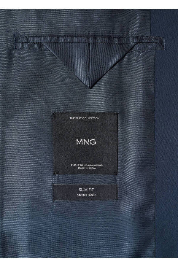 Slim Fit Desenli Blazer Ceket-Lacivert - 5