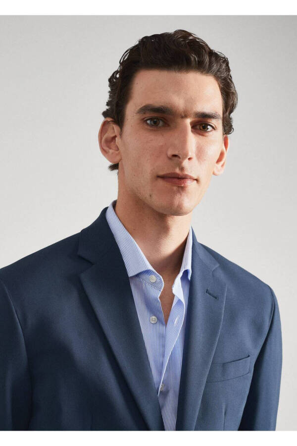 Slim Fit Desenli Blazer Ceket-Lacivert - 7