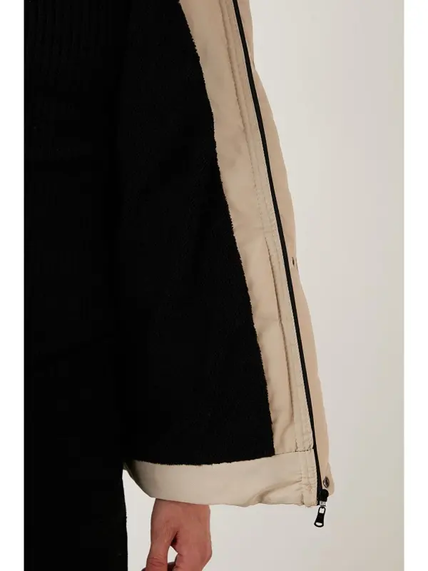 Slim Fit Detachable Faux Fur Hooded Padded Men's Jacket 5760076-Black - 5