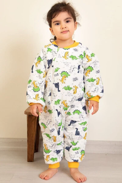 Slim Fit Dinosaur Pattern Fiber Filled Blue Yellow Green Kids 2.0 Tog Sleeping Bag - MIKA BEBEK & ÇOCUK