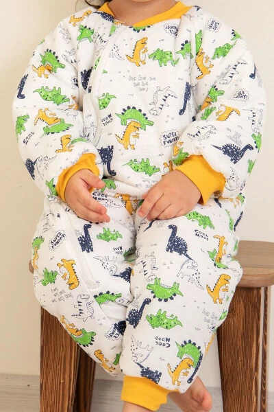Slim Fit Dinosaur Pattern Fiber Filled Blue Yellow Green Kids 2.0 Tog Sleeping Bag - MIKA BEBEK & ÇOCUK (1)