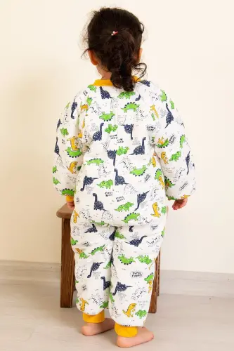 Slim Fit Dinosaur Pattern Fiber Filled Blue Yellow Green Kids 2.0 Tog Sleeping Bag - 5