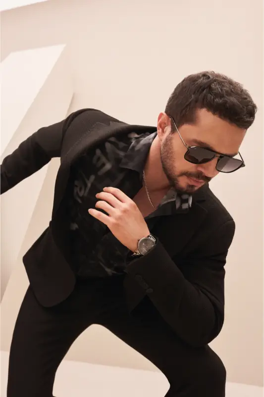 Slim fit, double breasted, unlined, black men's jacket. - AVVA