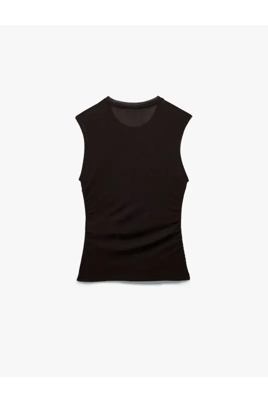 Slim Fit Draped Crew Neck Sleeveless Blouse-Brown - 5