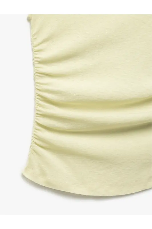 Slim Fit Drapeli Bisiklet Yaka Kolsuz Bluz-Sarı - 5