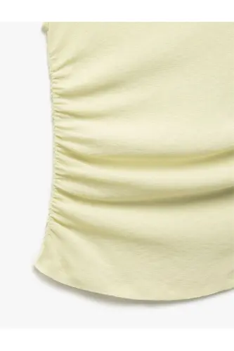 Slim Fit Drapli Velosiped Yoqali Yengsiz Bluz - Sariq - 10