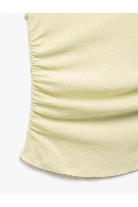 Slim Fit Drapli Velosiped Yoqali Yengsiz Bluz - Sariq - 10