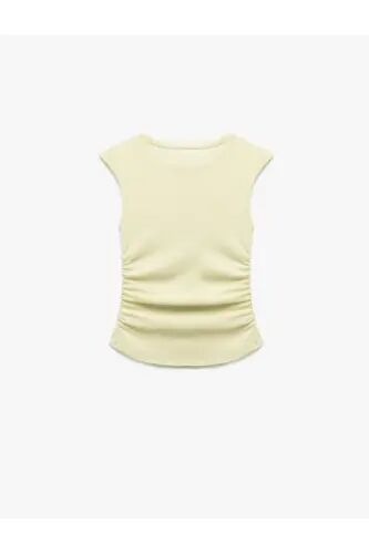 Slim Fit Drapli Velosiped Yoqali Yengsiz Bluz - Sariq - 4