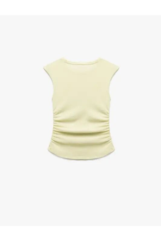 Slim Fit Drapli Velosiped Yoqali Yengsiz Bluz - Sariq - 4