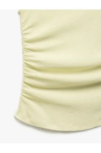 Slim Fit Drapli Velosiped Yoqali Yengsiz Bluz - Sariq - 5