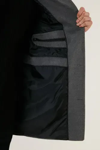 Slim Fit Düğmeli Dik Yaka Kaşe Kaban Erkek KABAN 5840099-AÇIK GRİ - 5