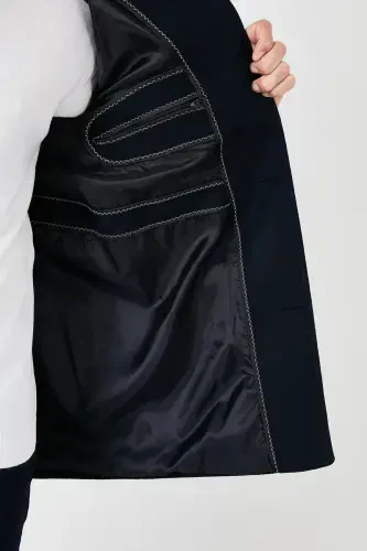 Slim Fit Düğmeli Dik Yaka Kaşe Kaban Erkek KABAN 5840099-LACİVERT - 6