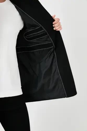 Slim Fit Düğmeli Dik Yaka Kaşe Kaban Erkek Kaban 5840099-SİYAH - 6