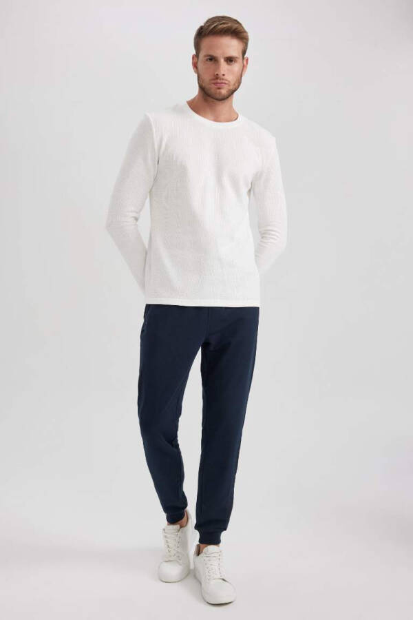 Slim Fit Elastic Leg Sweatpants Navy Blue - 5