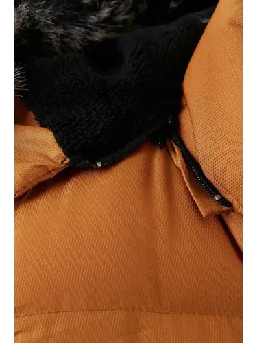 Slim Fit Faux Fur Detachable Hooded Padded Coat Men's Coat 5761080 B-Yellow - 4