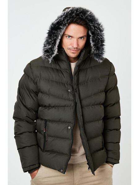 Slim Fit Faux Fur Lined Removable Hooded Puffer Jacket 5761080 B - 19