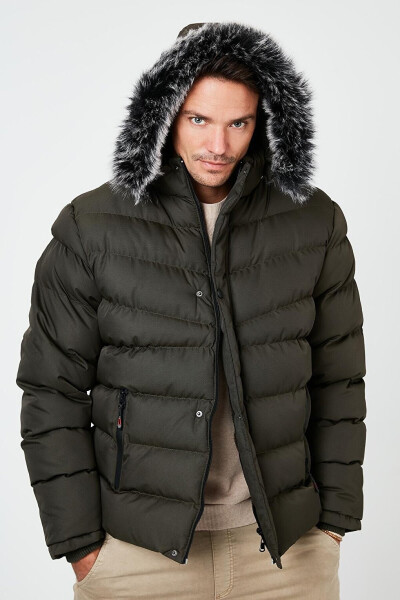 Slim Fit Faux Fur Lined Removable Hooded Puffer Jacket 5761080 B - 35