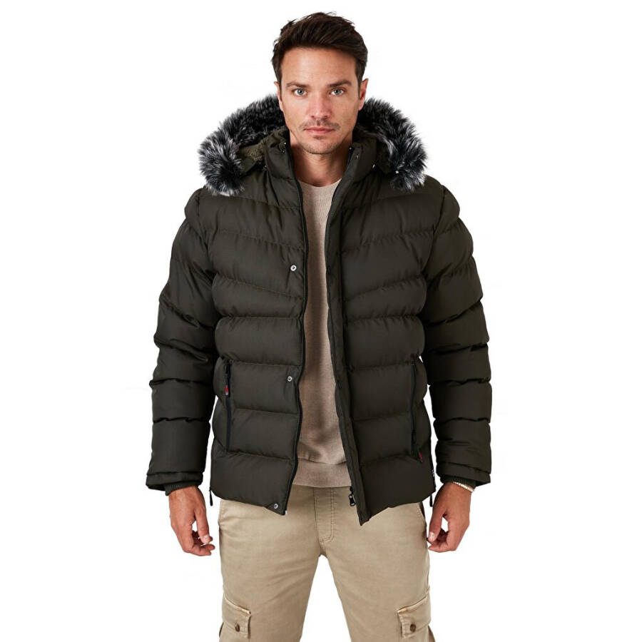 Slim Fit Faux Fur Lined Removable Hooded Puffer Jacket 5761080 B - 32