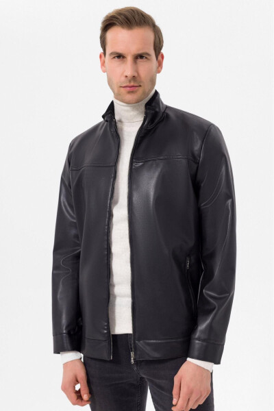 Slim Fit Faux Leather Jacket - 1