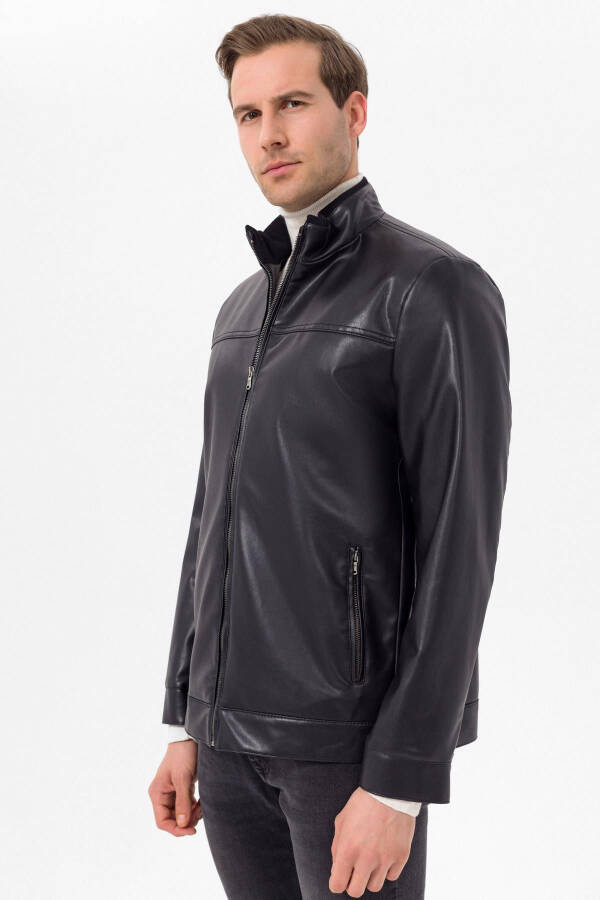 Slim Fit Faux Leather Jacket - 3